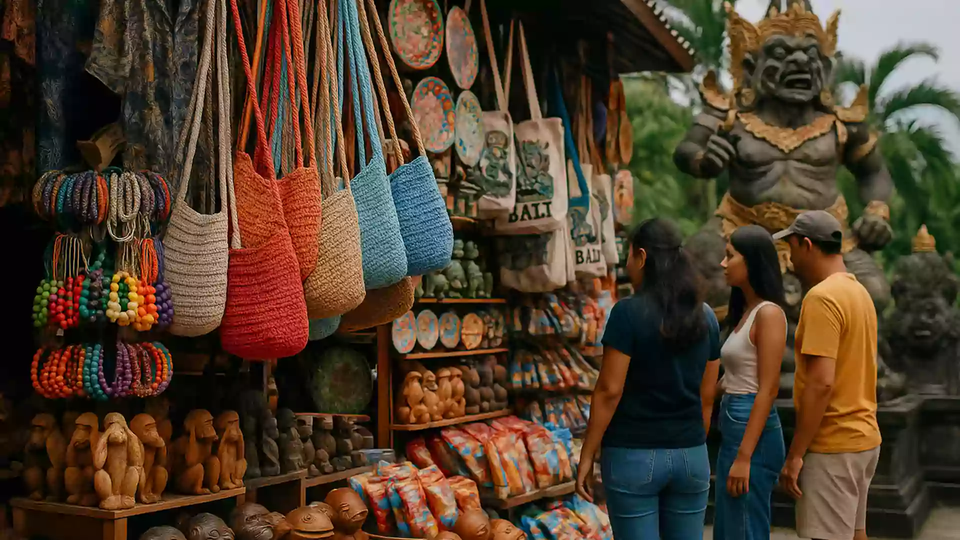 Wisatawan sedang membeli souvenir di salah satu tempat oleh-oleh di Bali