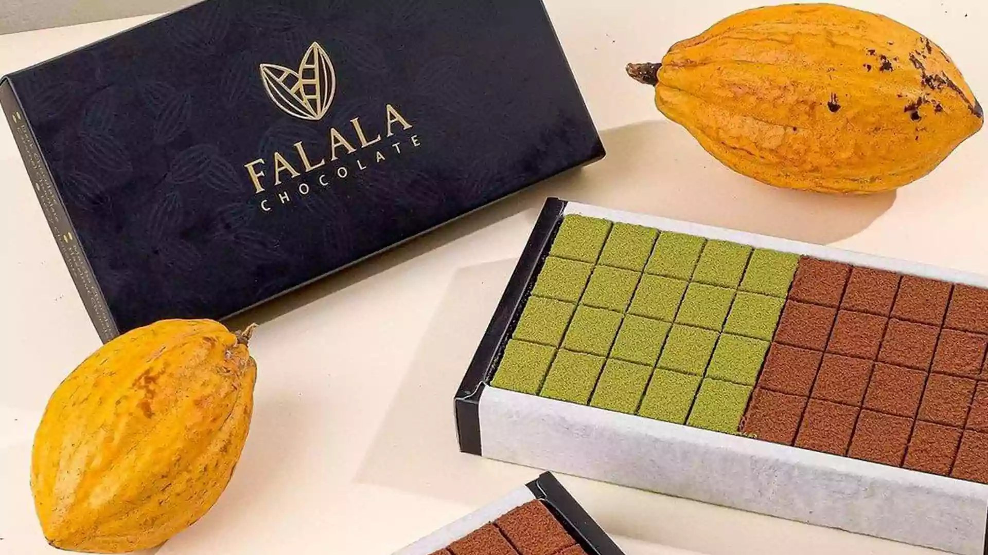 Kotak cokelat premium Falala Chocolate dengan kemasan elegan, salah satu oleh-oleh khas Bali favorit wisatawan.