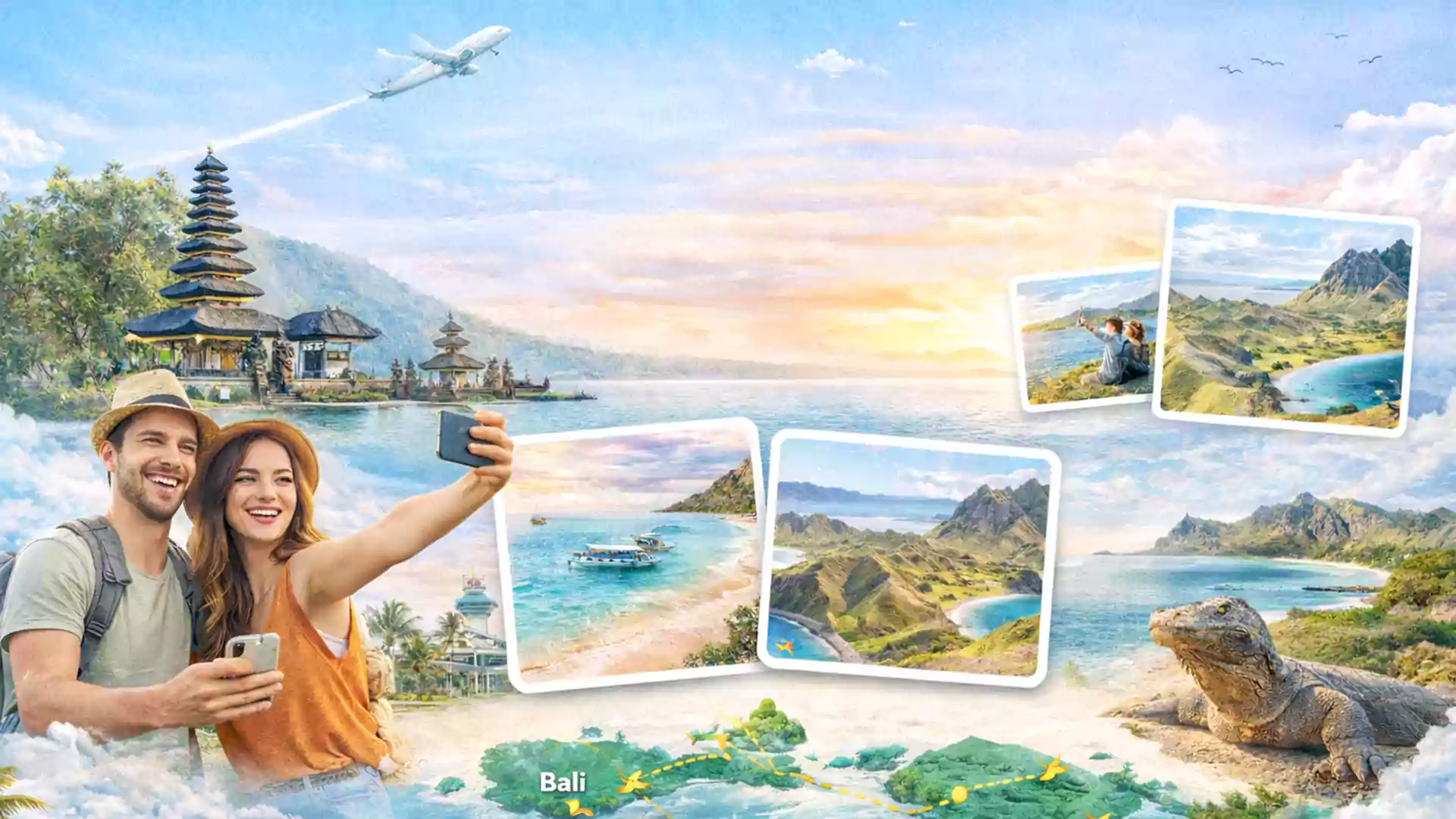 Dua turis mancanegara yang sedang bahagia menggunakan jasa Angkasatour untuk terbang langsung dari Bali ke Lombok-Labuan Bajo tanpa harus nunggu transit.